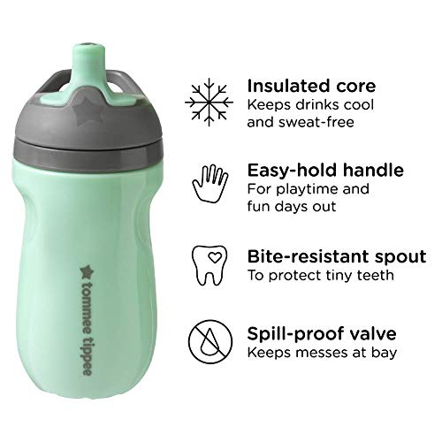 Tommee Tippee Insulated Sportee Toddler Water Bottle with Handle, Girl - 12M+, Pink & Mint, 2 Count