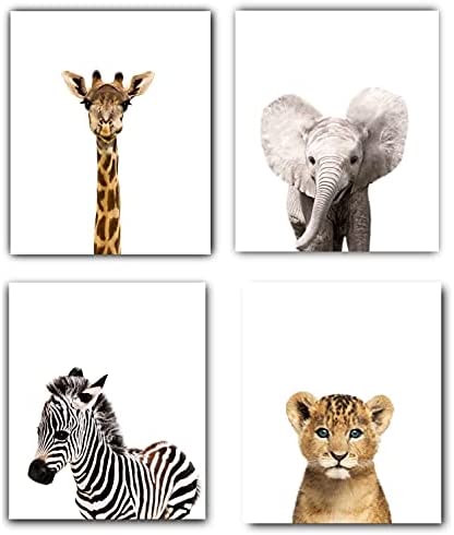MARIA Safari Baby Animals Nursery Decor Art - Set of 4 UNFRAMED Wall Prints 8x10 (Option 1 (8x10))