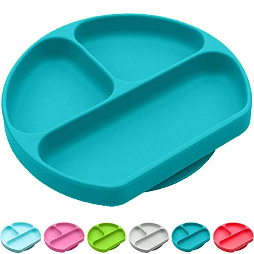Silikong Suction Plate for Toddlers | BPA Free, 100% Food-Grade Silicone | Microwave, Dishwasher and Oven Safe | Stay Put Divided Baby Feeding Bowls and Dishes for Kids and Infants