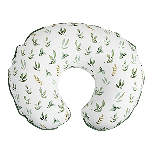 Boppy Nursing Pillow Cover –Organic Fabric | Green Little Leaves Side and Sage Dots Side | Organic Cotton Fabric | Fits Boppy Bare Naked, Original and Luxe Breastfeeding Pillow | Awake Time Only