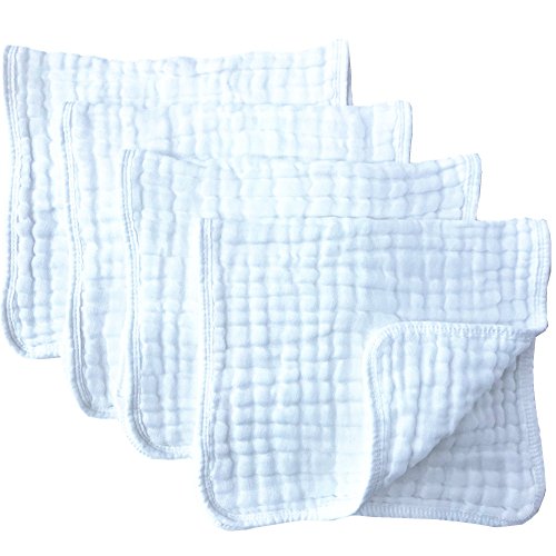 Muslin Burp Cloths 4 Pack Large 20" by 10" 100% Cotton 6 Layers Extra Absorbent and Soft by Synrroe