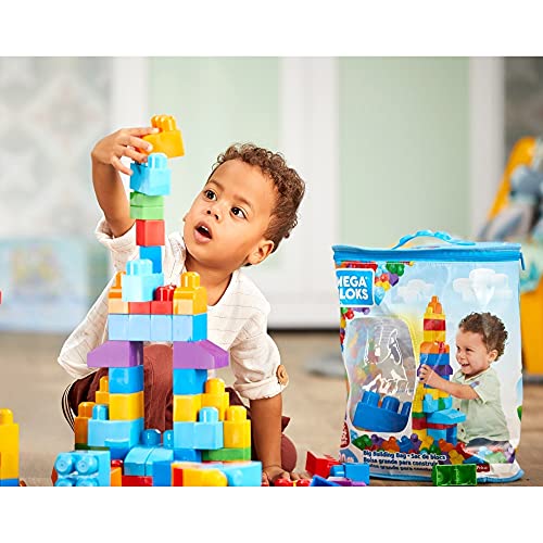 Mega Bloks First Builders Big Building Bag with Big Building Blocks, Building Toys for Toddlers (80 Pieces) - Blue Bag 3-5 years