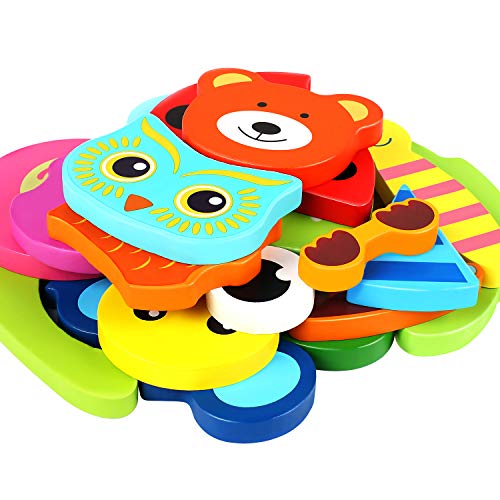 Springflower Wooden Toddler Jigsaw Puzzle Gift Toy for 1 2 3 Years Old Boys and Girls,6 Pack Animal Shape Montessori Toy for Infant,Toddler Sensory Toy,Fine Motor Skill Early Learning Educational Gift