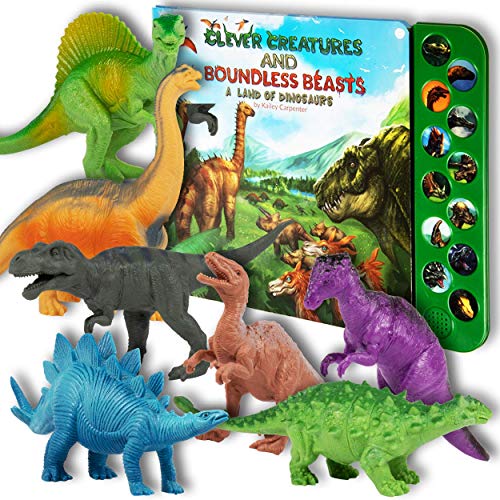 Li'l-Gen Dinosaur Toys with Interactive Sound Book, Hear Realistic Roars with Dinosaur Sound Book, 12 Realistic Dinosaur Figures for Kids, Interactive Play Set of Dinosaur Toys for Kids 3-5